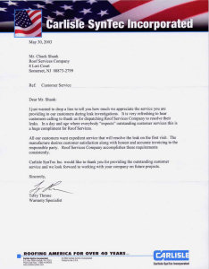 Roof Services Company - Letter of Recommendation
