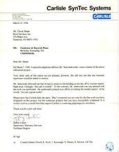 Roof Services Company - Letter of Recommendation