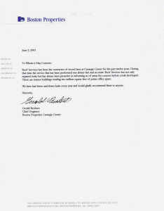 Roof Services Company - Letter of Recommendation